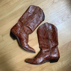 Hand tooled leather cowboy boots